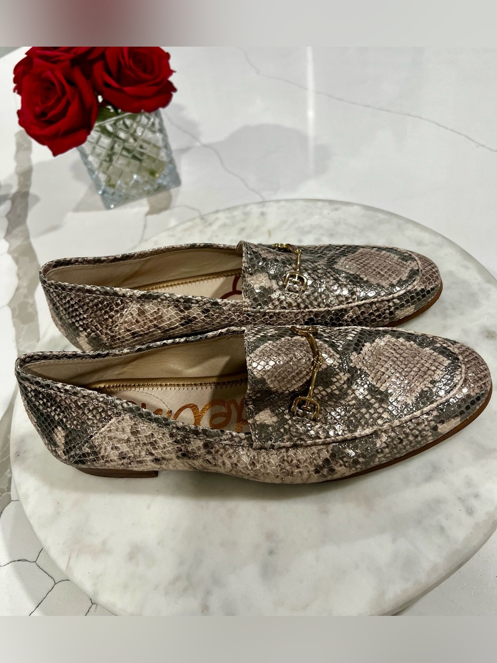 Sam Edelman Loraine Metallic Snake Print Horsebit Loafers Leather Size 8